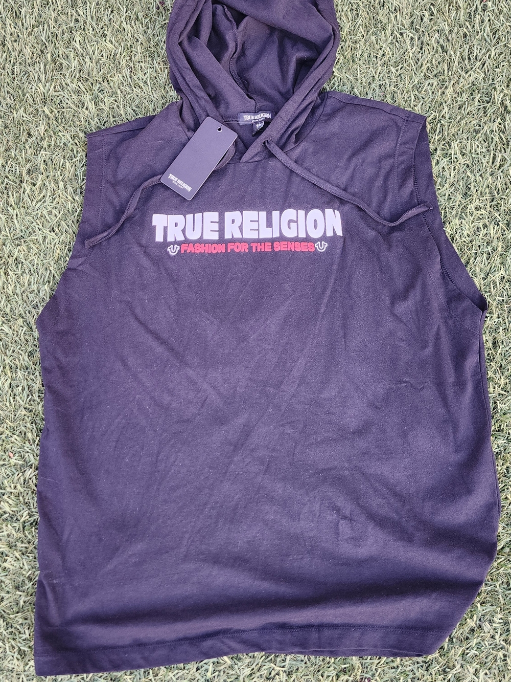 True Religion Jet Black HS Box Hooded Tank - M